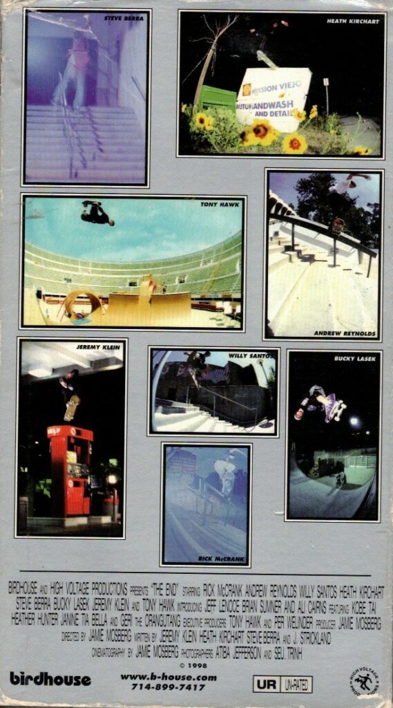 The End VHS cover art. Skate video starring Tony Hawk. VHS back cover scan.