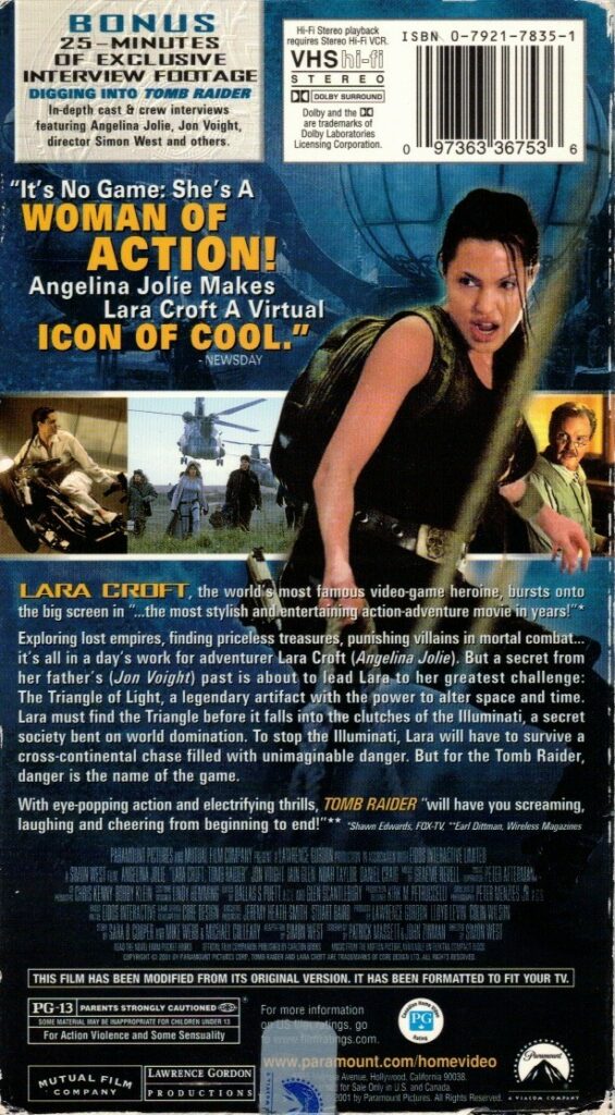 Tomb Raider VHS back cover